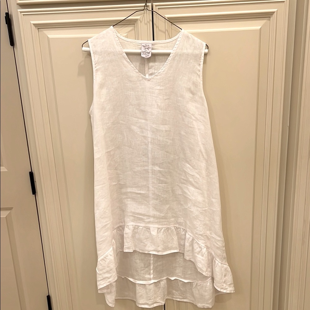 White Linen Sleeveless Dress- loose fitting